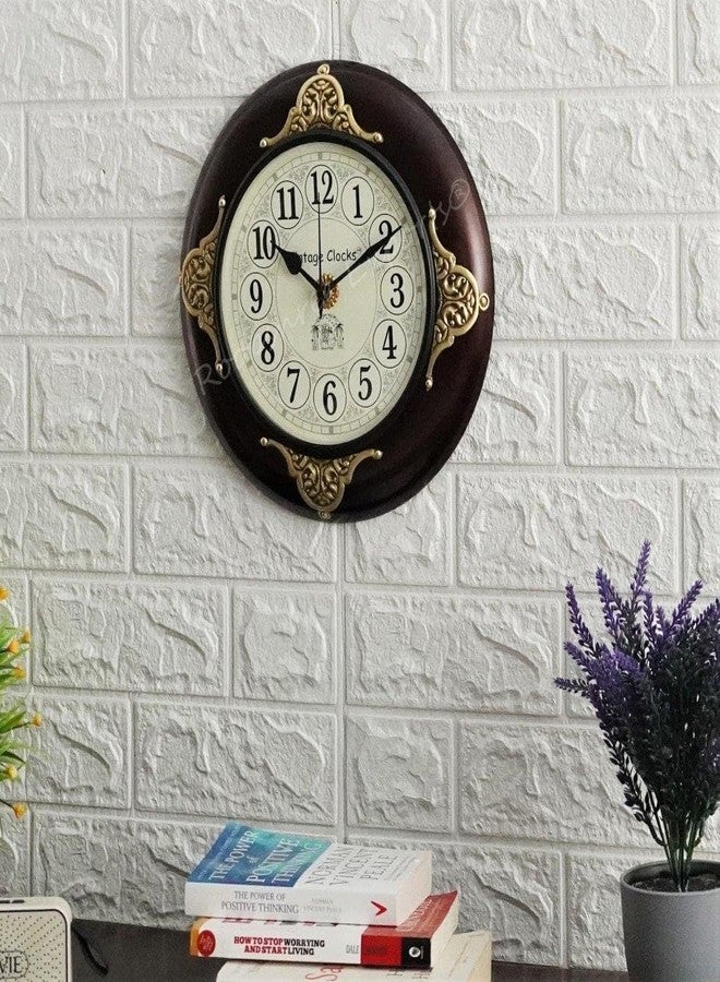 Vintage Clock Brass Inlay Wooden Shiny Brown Handcrafted Analog Wall Clock/One Year Warranty / 9143-12-FH, 30x30 Cm - Image 3
